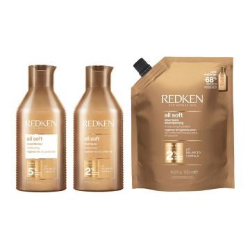  Redken All Soft Shampoo 300ml + Conditioner 300ml + Shampoo Refill 500ml