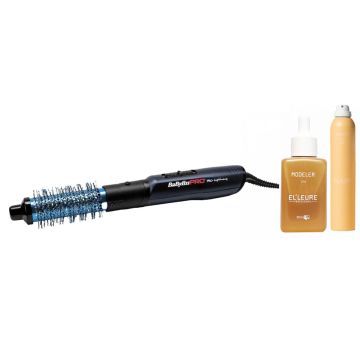 Babyliss PRO Warme lucht borstel Blue Lightning PRO + Elleure Modeler Haarlak 300ml + Olie 50ml