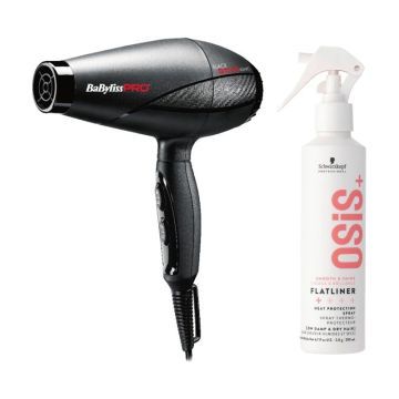 Babyliss PRO Black Star Ionic Dryer Zwart 2200W + Schwarzkopf OSiS+ Flatliner 200ml