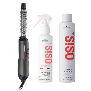 Babyliss PRO Warmeluchtborstel Ceramic 19mm + Schwarzkopf OSiS+ Flatliner 200ml + OSiS+ Session Hairspray 500ml