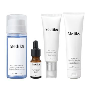 Medik8 Press & Clear Cleanser 150ml + Balance Moisturiser + Glycolic Adic Activator 50ml + Surface Radiance Cleanse 150ml